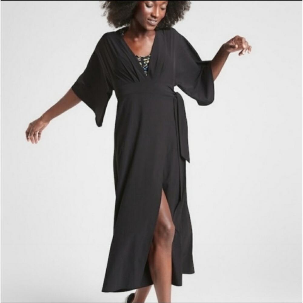 Athleta Calistoga Black Quick Dry Wrap Dress Size S Small